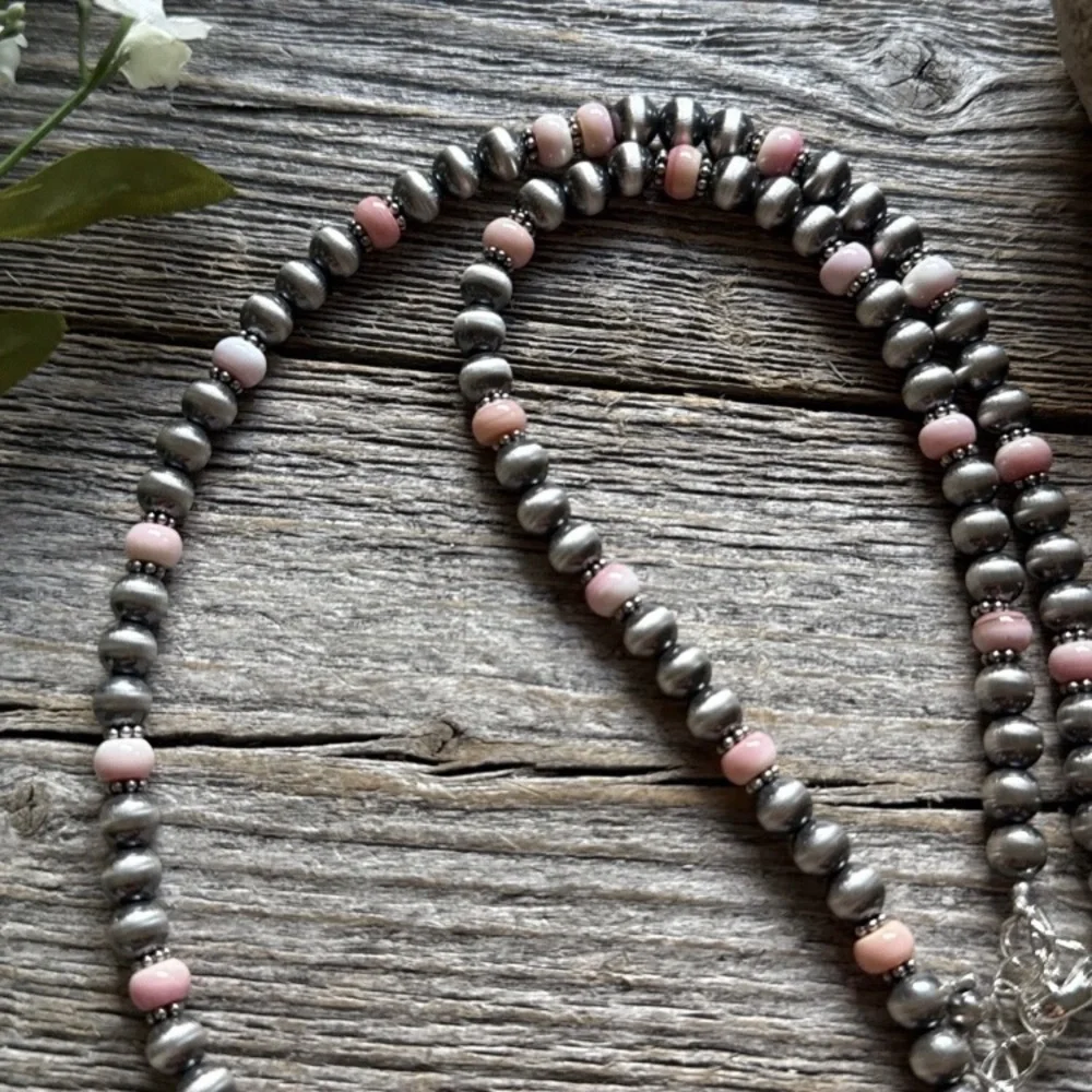 Southwestern Sterling Silver Pink Conch 6mm Pearls Bead Necklace 22 Inch - Picture 7 of 12